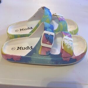 Mudd Multicolor Tie-Dye Adjustable Slide Sandals with White Footbed